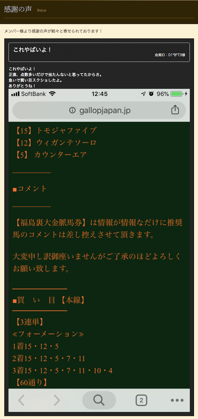 ギャロップジャパン ギャロップジャパンに寄せられている会員の声画像