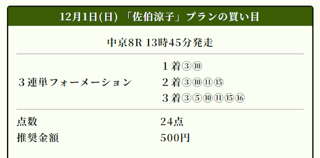 競馬ナンバーワン有料予想20241201買い目1