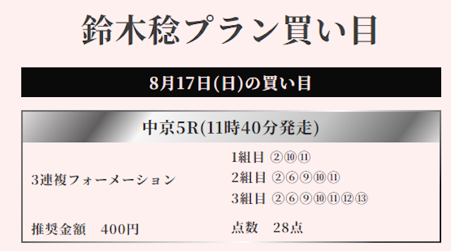 競馬リベンジャーズ20250817買い目画像1