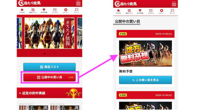 大当たり競馬無料予想受け取り画像